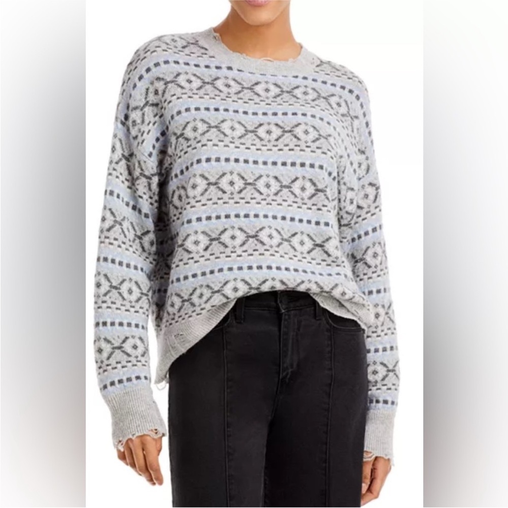 Aqua Gray Patterned Cashmere Sweater